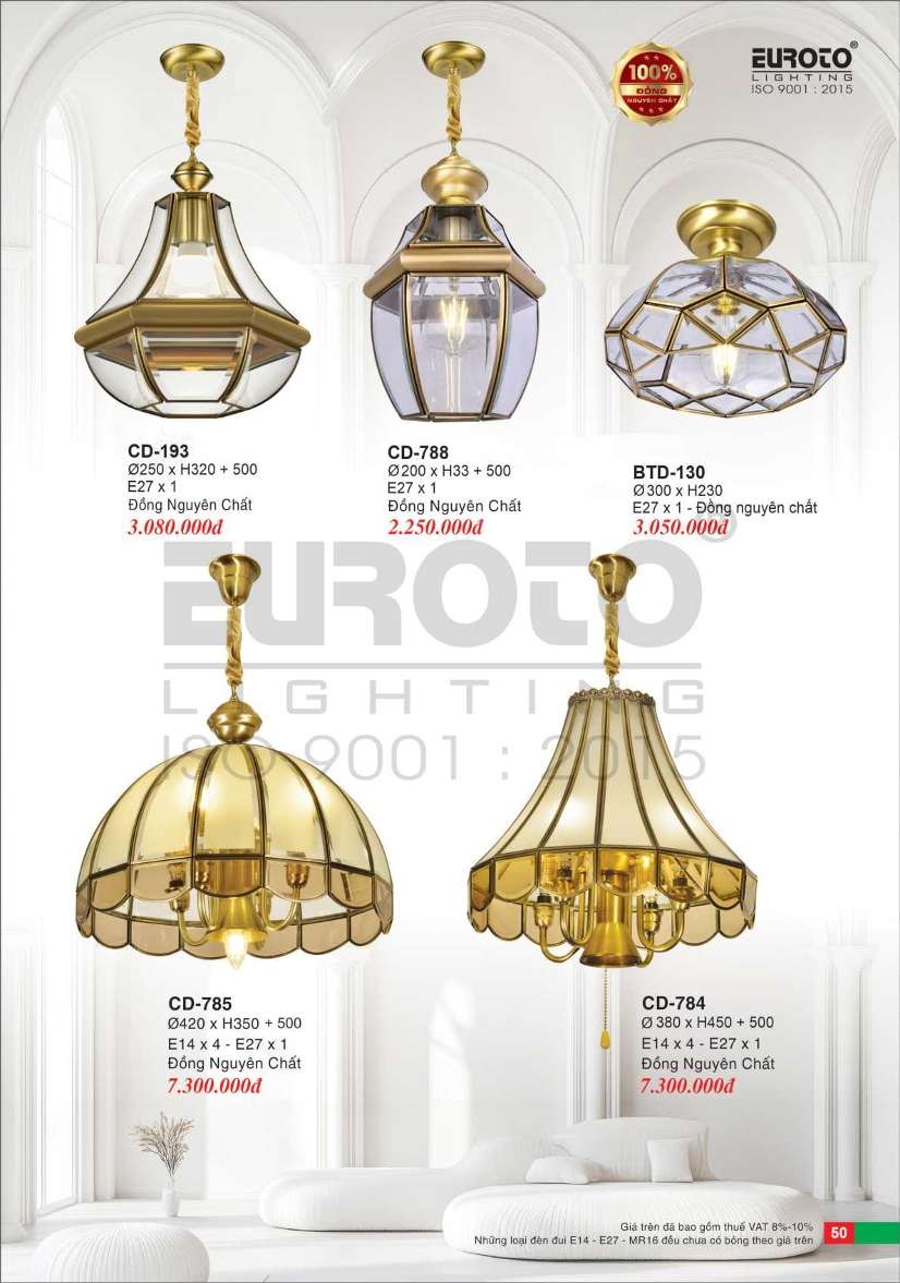 Đèn chùm đồng Euroto CD-193, CD-784, CD-785, CD-788, BTD-130