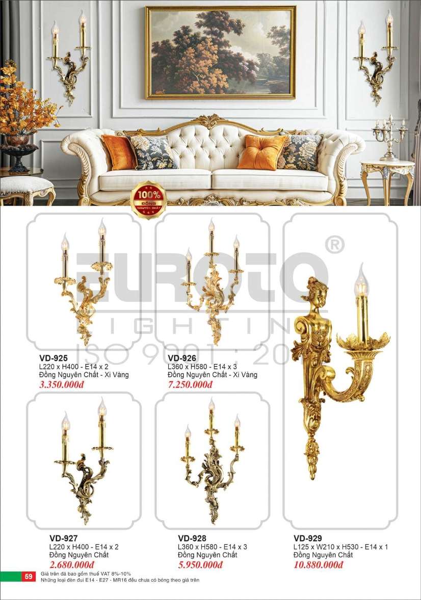 Đèn vách đồng Euroto VD-925, VD-926, VD-927, VD-928, VD-929