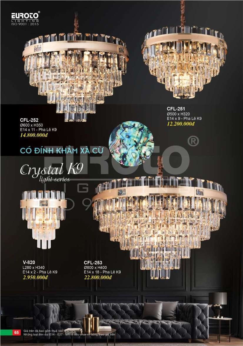 Đèn chùm pha lê Euroto CFL-251, CFL-252, CFL-253, V-820