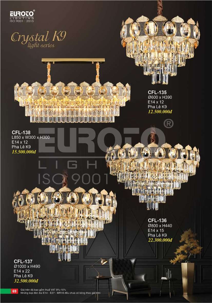 Đèn chùm pha lê Euroto CFL-135, CFL-136, CFL-137, CFL-138