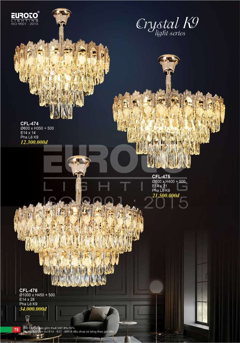 Đèn chùm pha lê Euroto CFL-474, CFL-475, CFL-476