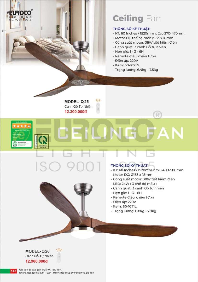Quạt trần Euroto MODEL-Q25, MODEL-Q26