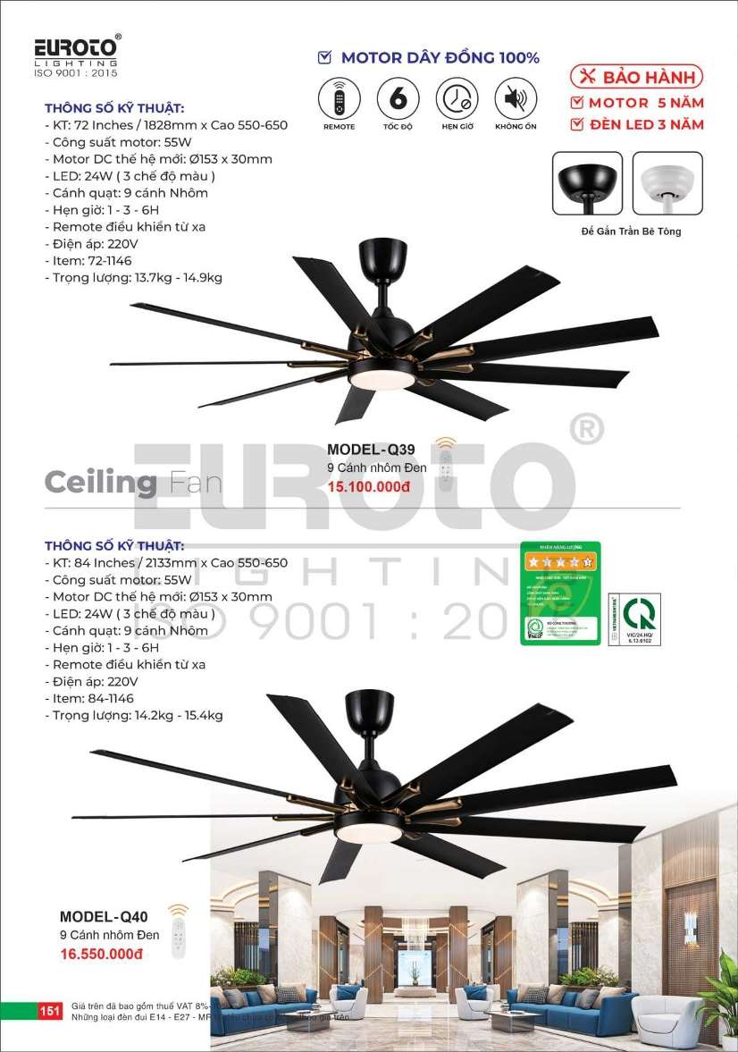 Quạt trần Euroto MODEL-Q39, MODEL-Q40