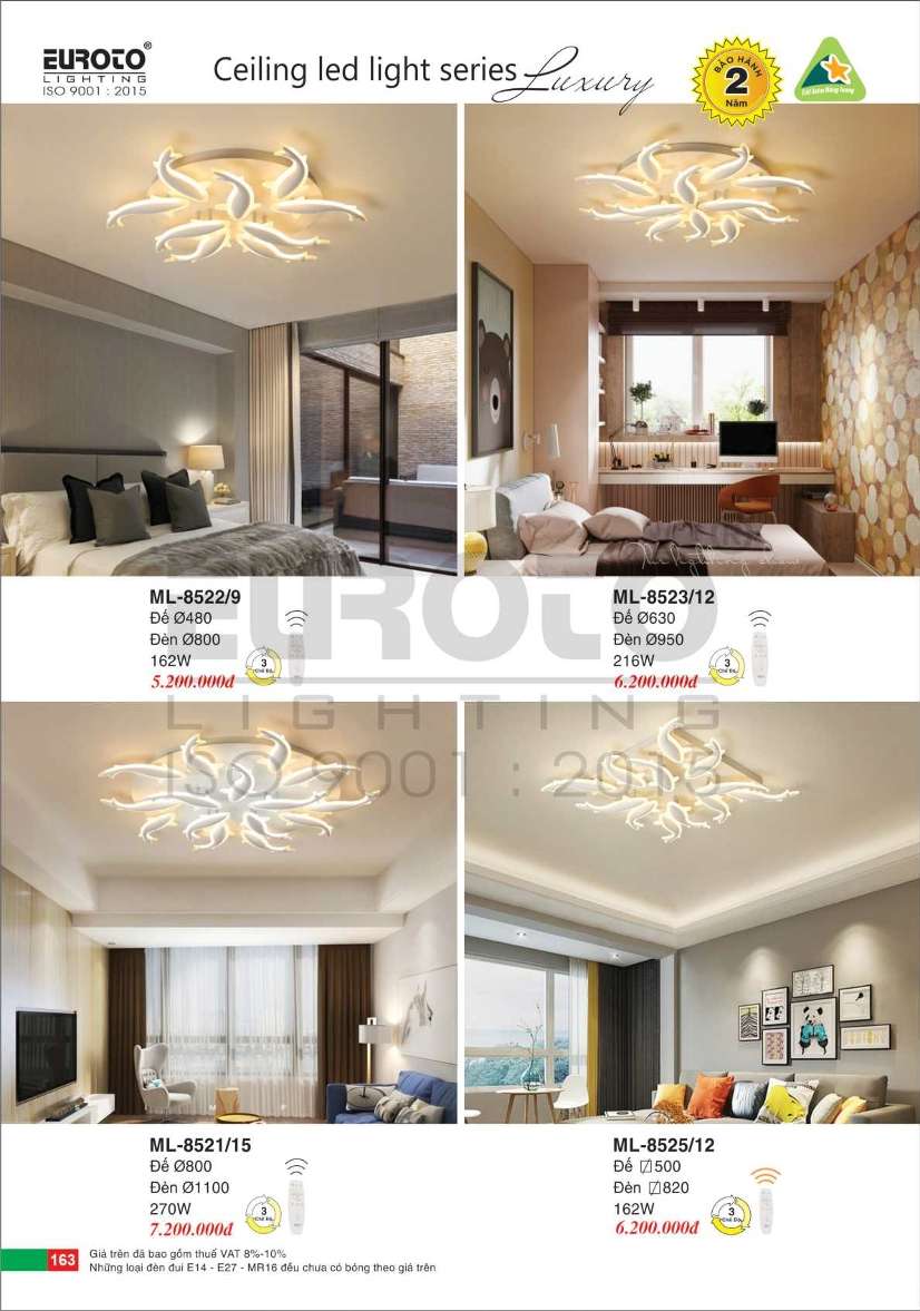 Đèn mâm led Euroto ML-8521/15, ML-8522/9, ML-8523/12, ML-8525/12