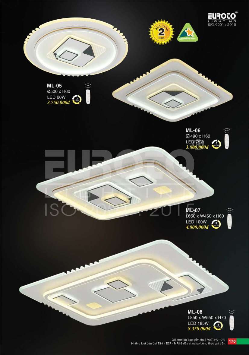 Đèn mâm led Euroto ML-05, ML-06, ML-07, ML-08