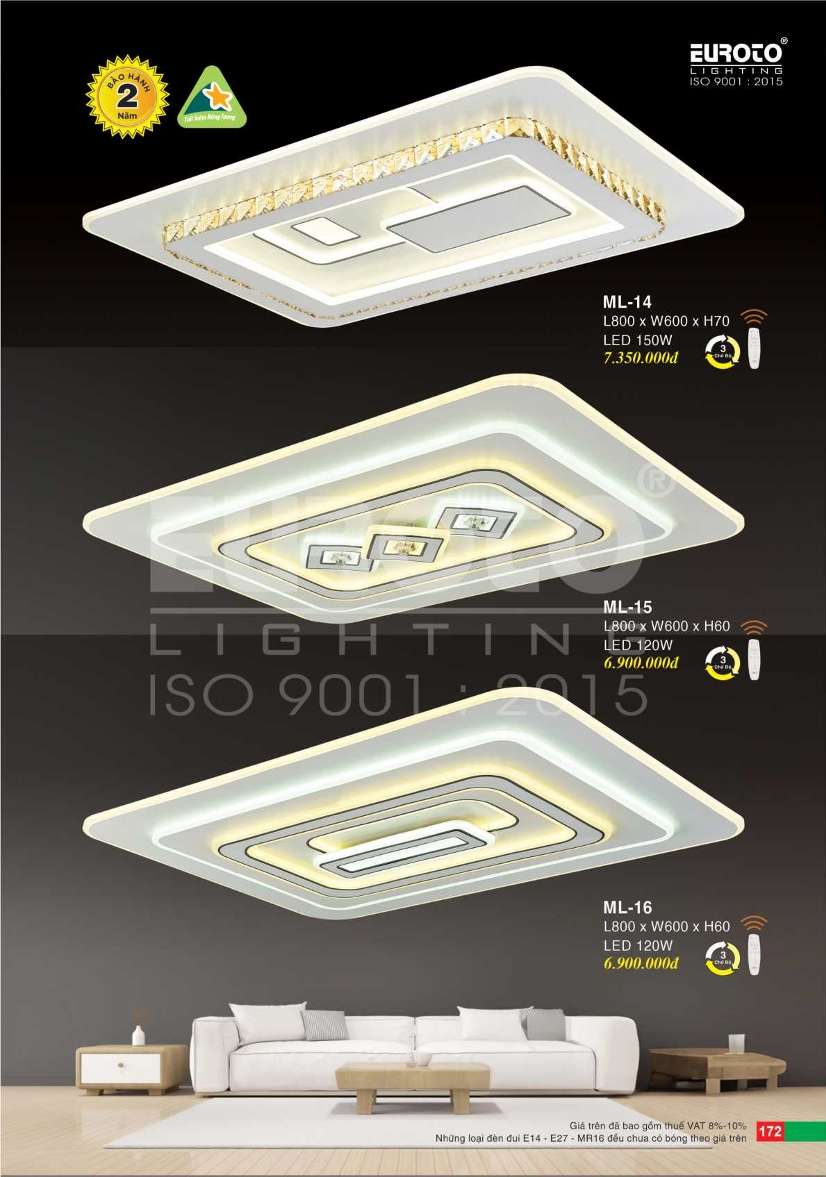 Đèn mâm led Euroto ML-14, ML-15, ML-16
