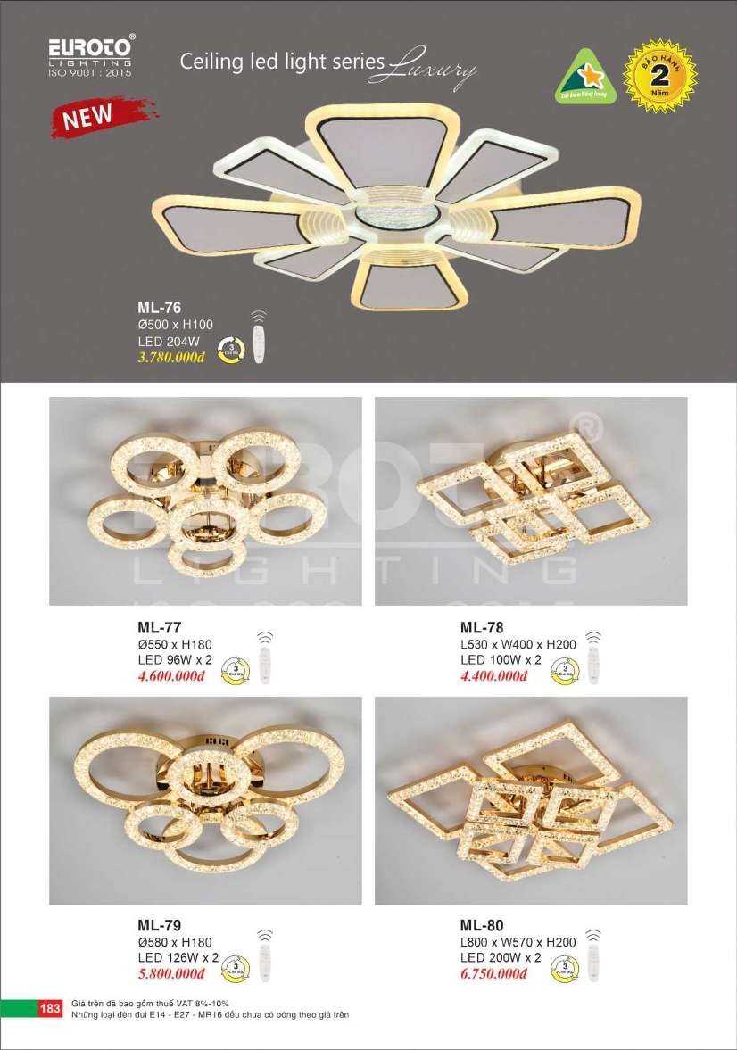 Đèn mâm led Euroto ML-76, ML-77, ML-78, ML-79, ML-80