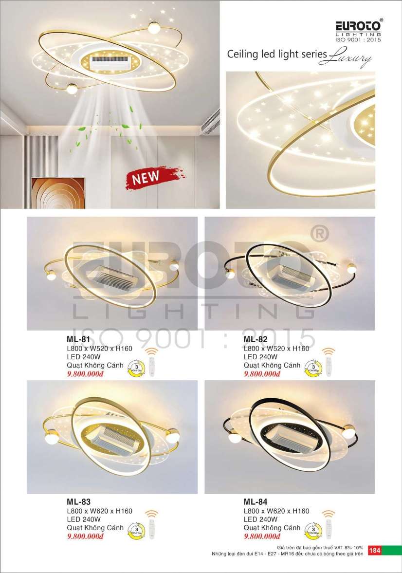 Đèn mâm led + quạt không cánh Euroto ML-81, ML-82, ML-83, ML-84
