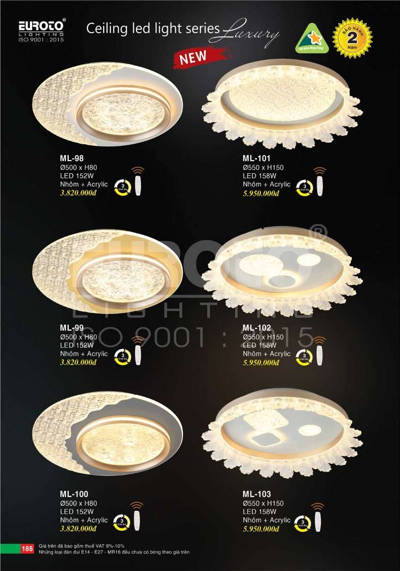 Đèn mâm led Euroto ML-98, ML-99, ML-100, ML-101, ML-102, ML-103