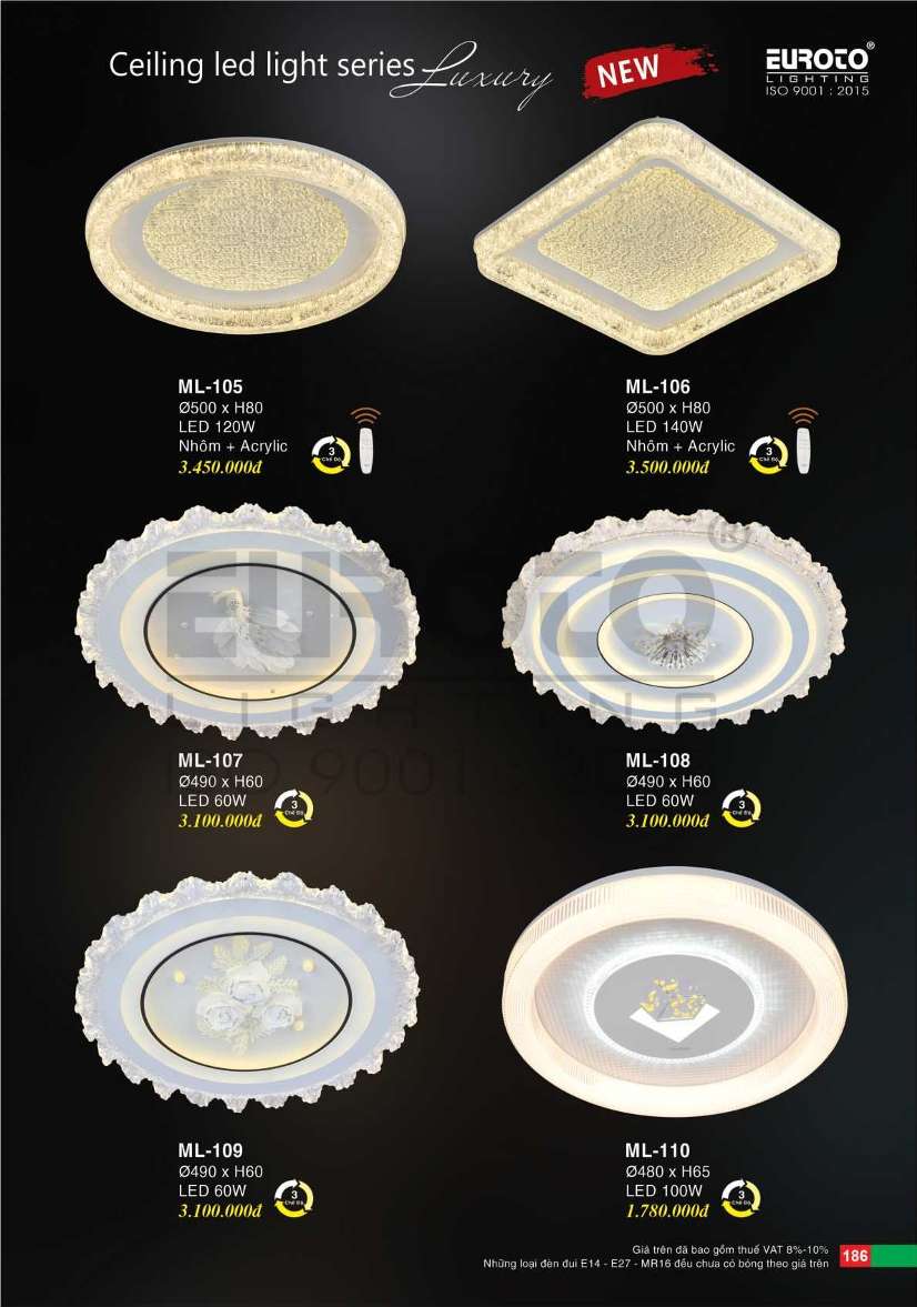 Đèn mâm led Euroto ML-105, ML-106, ML-107, ML-108, ML-109, ML-110