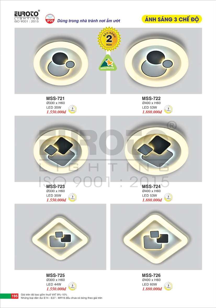 Đèn mâm áp trần Euroto MSS-721, MSS-722, MSS-723, MSS-724, MSS-725, MSS-726