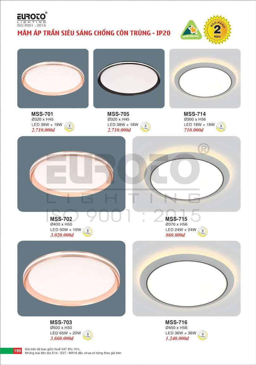Đèn mâm áp trần Euroto MSS-701, MSS-702, MSS-703, MSS-705, MSS-714, MSS-715, MSS-716