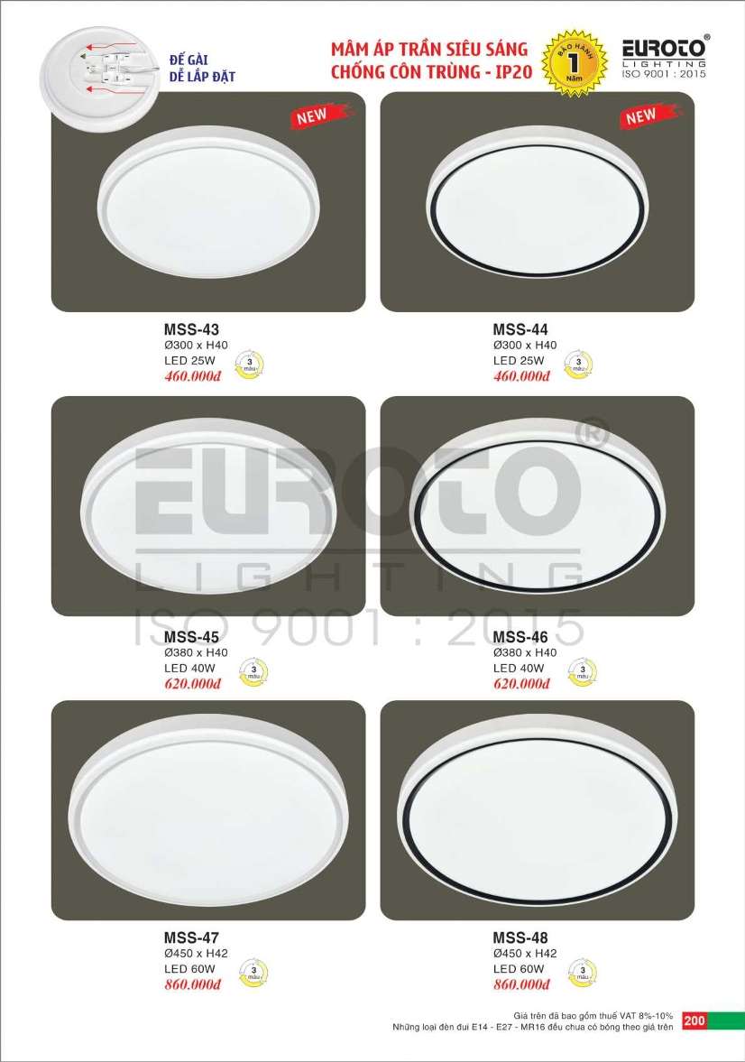 Đèn mâm áp trần Euroto MSS-43, MSS-44, MSS-45, MSS-46, MSS-47, MSS-48