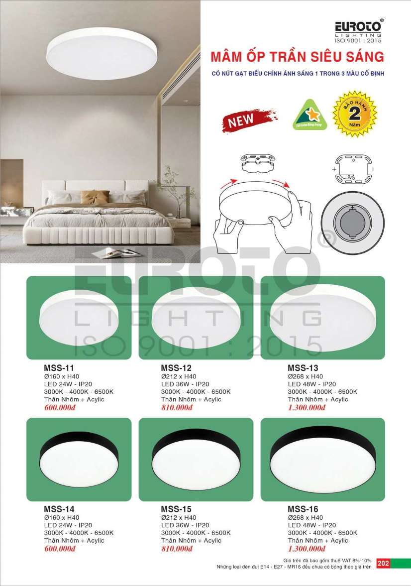 Đèn mâm áp trần Euroto MSS-11, MSS-12, MSS-13, MSS-14, MSS-15, MSS-16