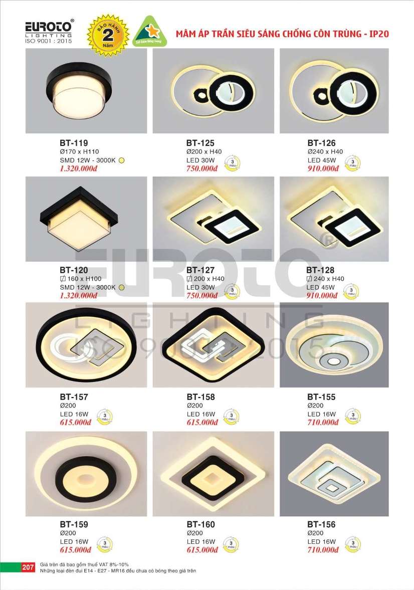 Đèn mâm áp trần Euroto BT-119, BT-120, BT-125, BT-126, BT-127, BT-128, BT-155, BT-156, BT-157, BT-158, BT-159, BT-160