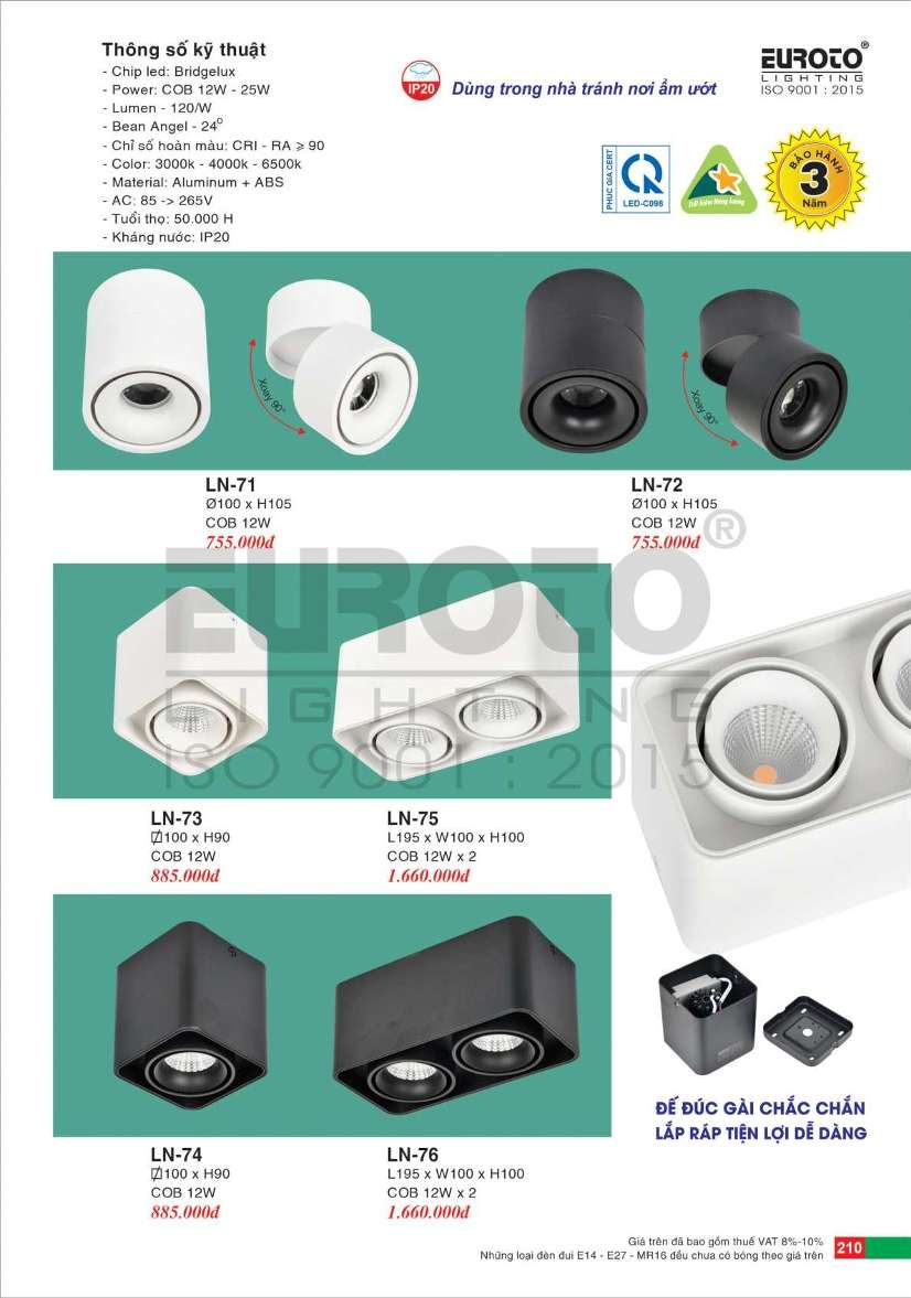 Đèn lon nổi ốp trần Euroto LN-71, LN-72, LN-73, LN-74, LN-75, LN-76