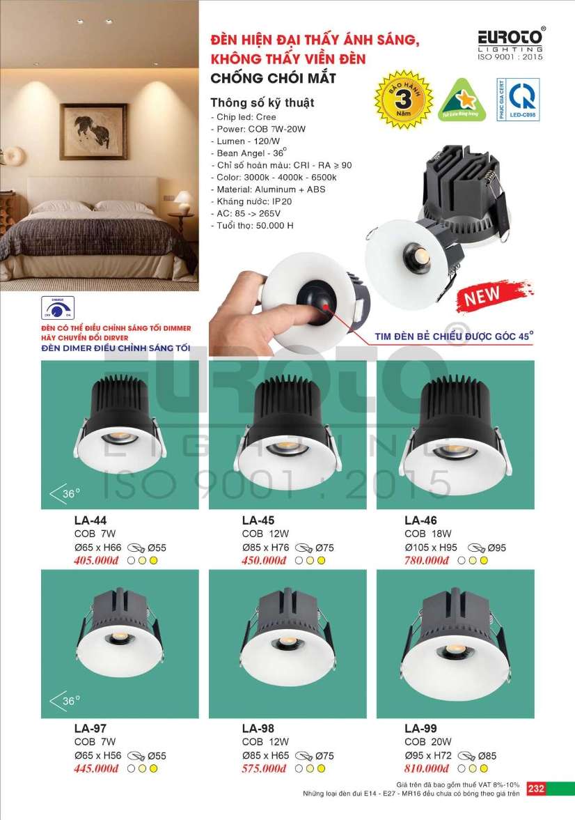 Đèn led âm trần spotlight Euroto LA-44, LA-45, LA-46, LA-97, LA-98, LA-99