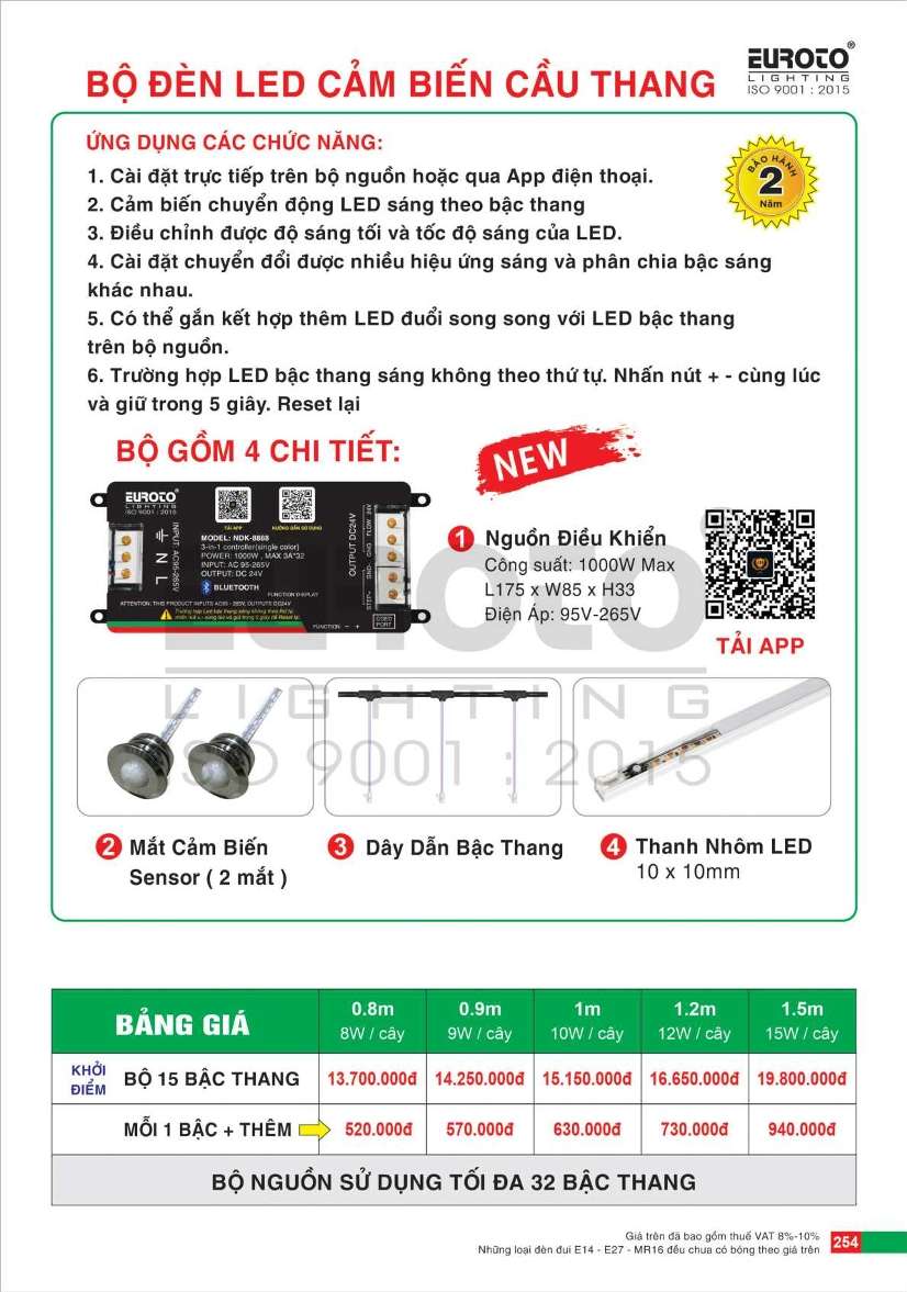 Bộ đèn led cảm biến cầu thang Euroto
