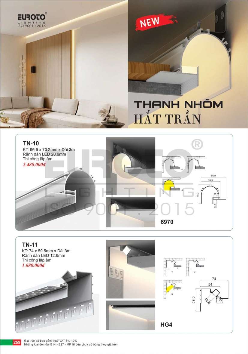 Thanh nhôm hắt trần Euroto TN-10, TN-11