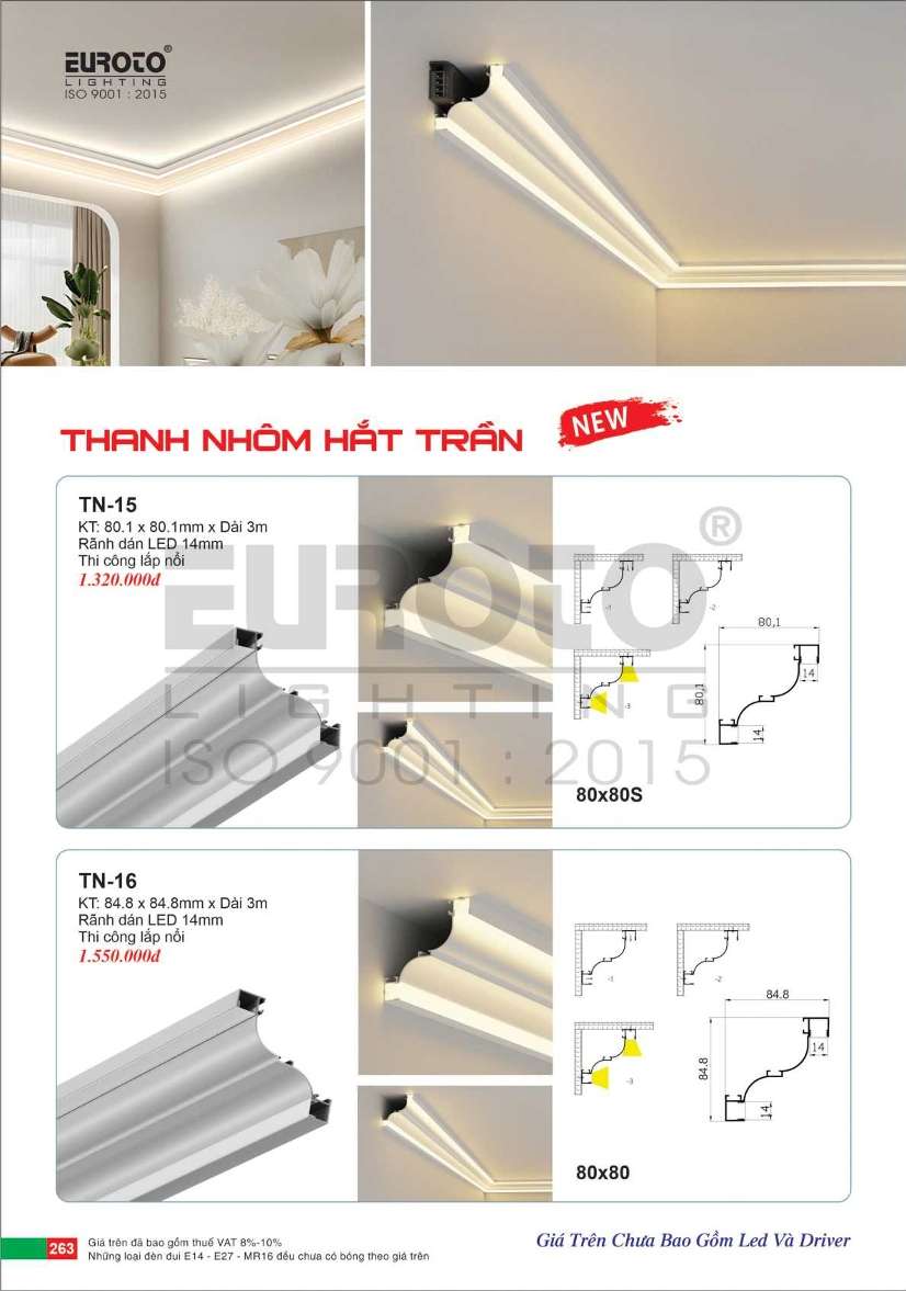 Thanh nhôm hắt trần Euroto TN-15, TN-16