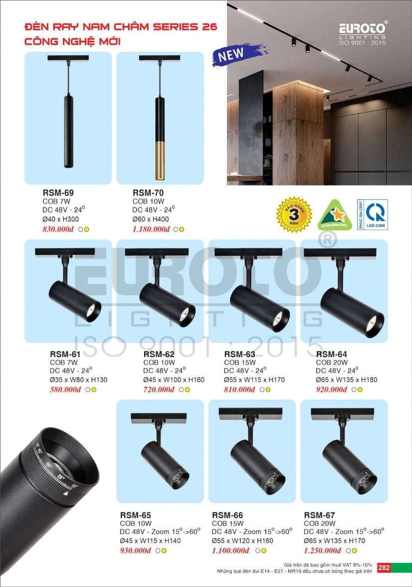 Đèn ray nam châm Euroto RSM-61, RSM-62, RSM-63, RSM-64, RSM-65, RSM-66, RSM-67, RSM-69, RSM-70