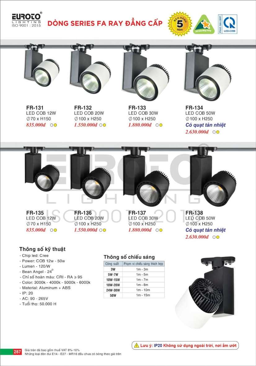 Đèn ray Euroto FR-131, FR-132, FR-133, FR-134, FR-135, FR-136, FR-137, FR-138