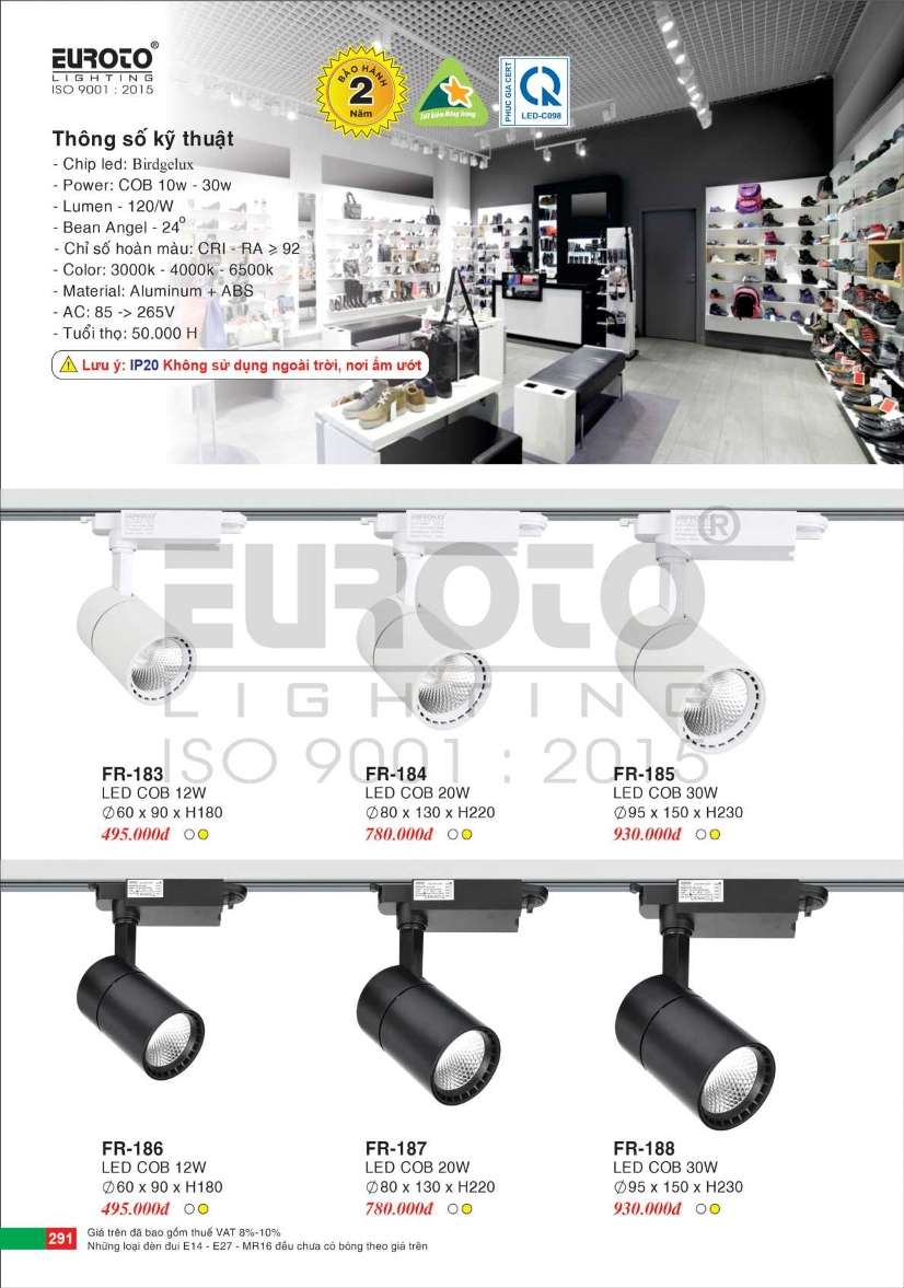 Đèn ray Euroto FR-183, FR-184, FR-185, FR-186, FR-187, FR-188