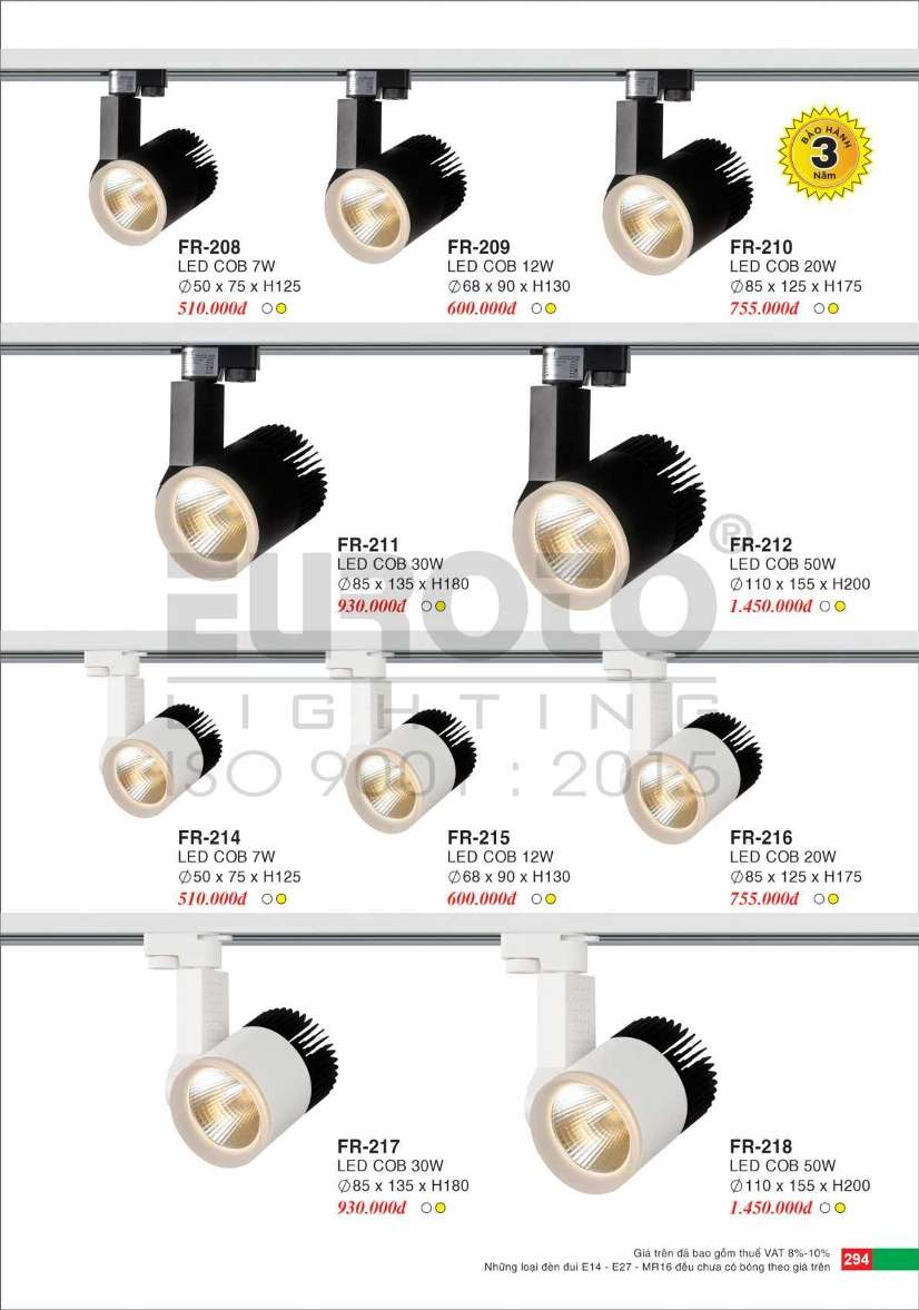 Đèn ray Euroto FR-208, FR-209, FR-210, FR-211, FR-212, FR-214, FR-215, FR-216, FR-217, FR-218