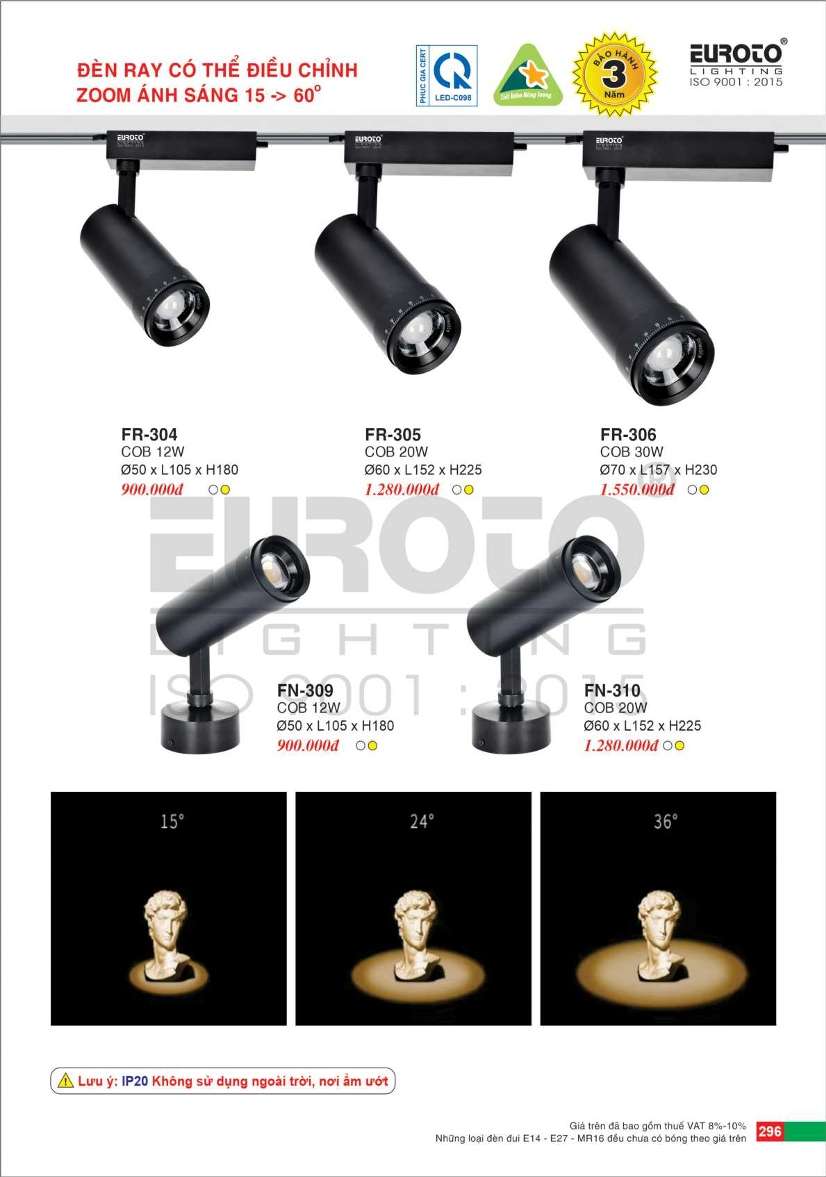 Đèn ray có thể điều chỉnh zoom ánh sáng Euroto FR-304, FR-305, FR-306, FN-309, FN-310
