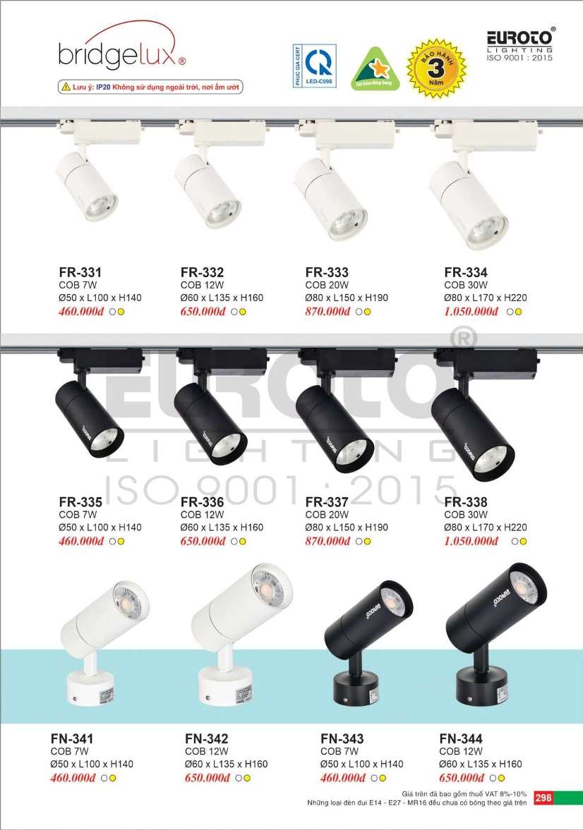 Đèn spotlight Euroto FR-331, FR-332, FR-333, FR-334, FR-335, FR-336, FR-337, FR-338, FN-341, FN-342, FN-343, FN-344