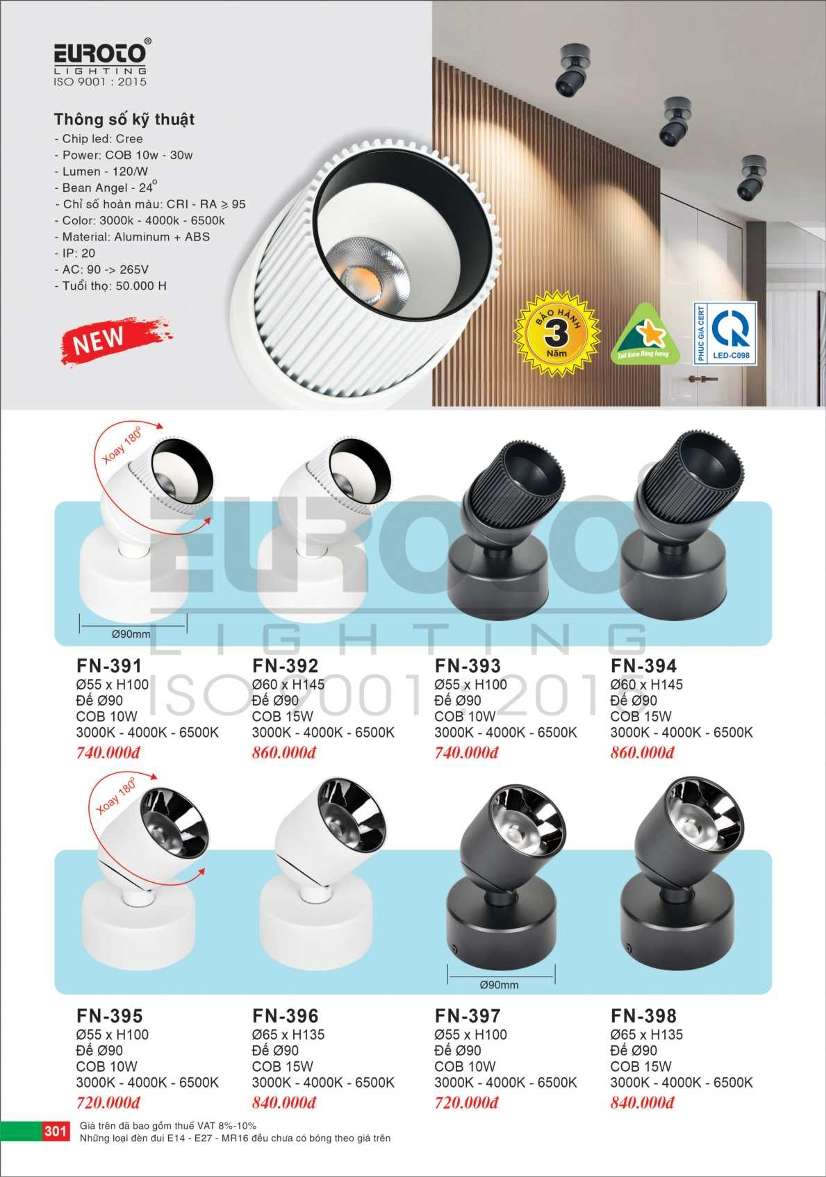 Đèn spotlight Euroto FN-391, FN-392, FN-393, FN-394, FN-395, FN-396, FN-397, FN-398