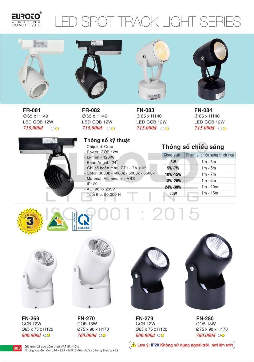 Đèn spotlight Euroto FR-081, FR-082, FR-083, FR-084, FN-269, FN-270, FN-279, FN-280