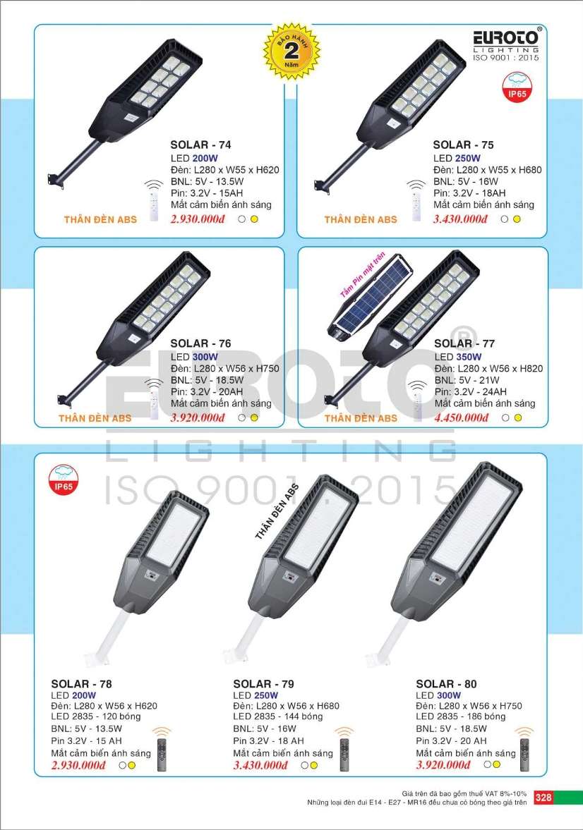 Đèn đường năng lượng mặt trời Euroto SOLAR - 74, SOLAR - 75, SOLAR - 76, SOLAR - 77, SOLAR - 78, SOLAR - 79, SOLAR - 80