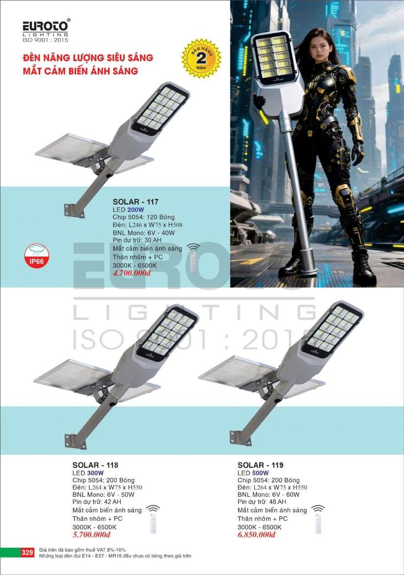 Đèn đường năng lượng mặt trời Euroto SOLAR - 117, SOLAR - 118, SOLAR - 119