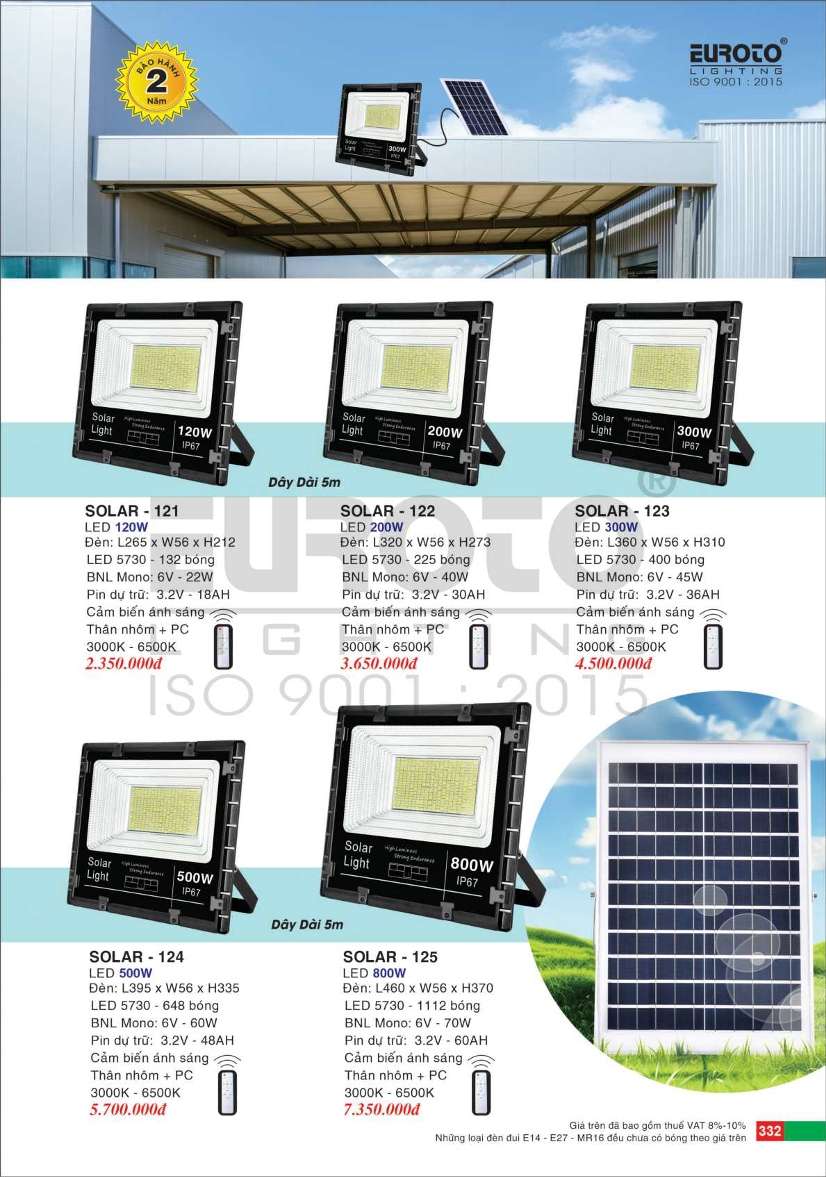 Đèn pha năng lượng mặt trời Euroto SOLAR - 121, SOLAR - 122, SOLAR - 123, SOLAR - 124, SOLAR - 125
