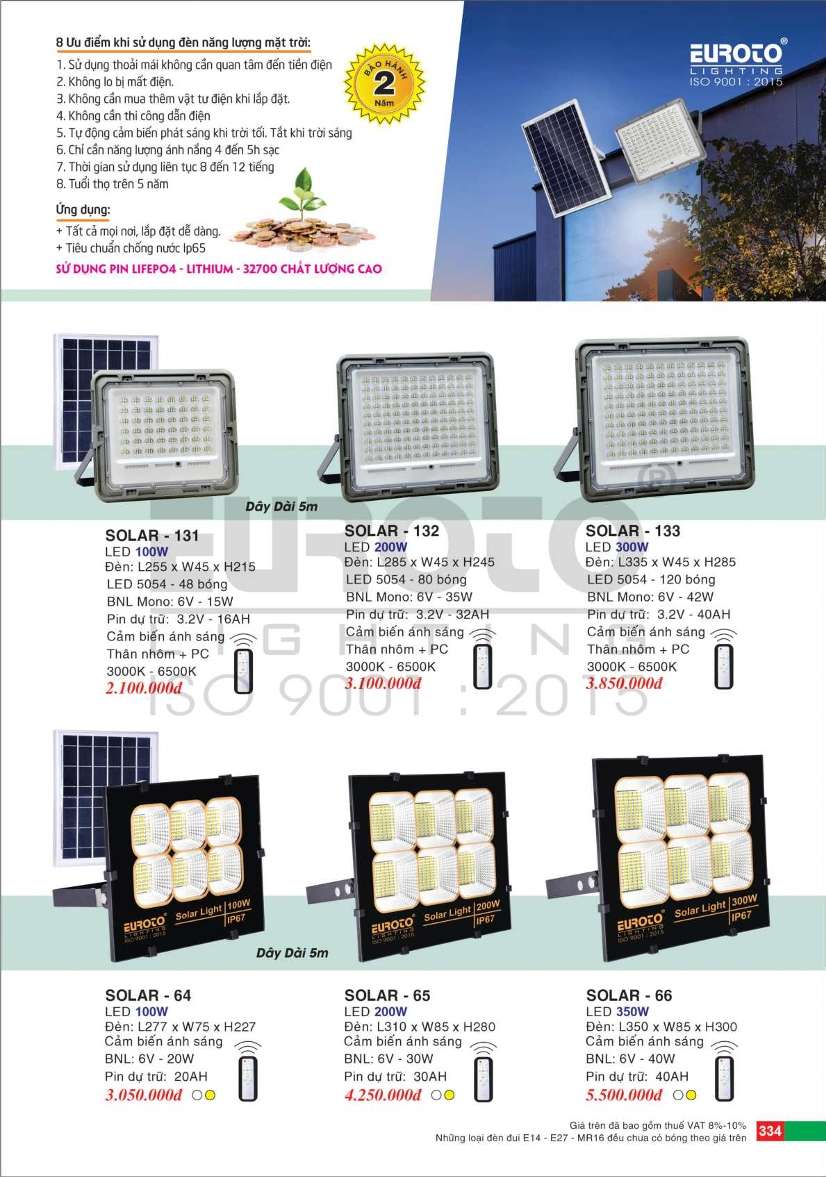 Đèn pha năng lượng mặt trời Euroto SOLAR - 64, SOLAR - 65, SOLAR - 66, SOLAR - 131, SOLAR - 132, SOLAR - 133