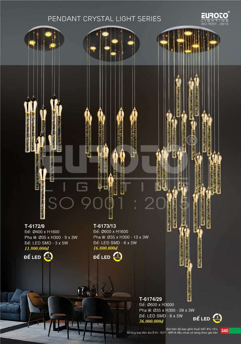 Đèn thả Euroto T-6172/9, T-6173/13, T-6174/29