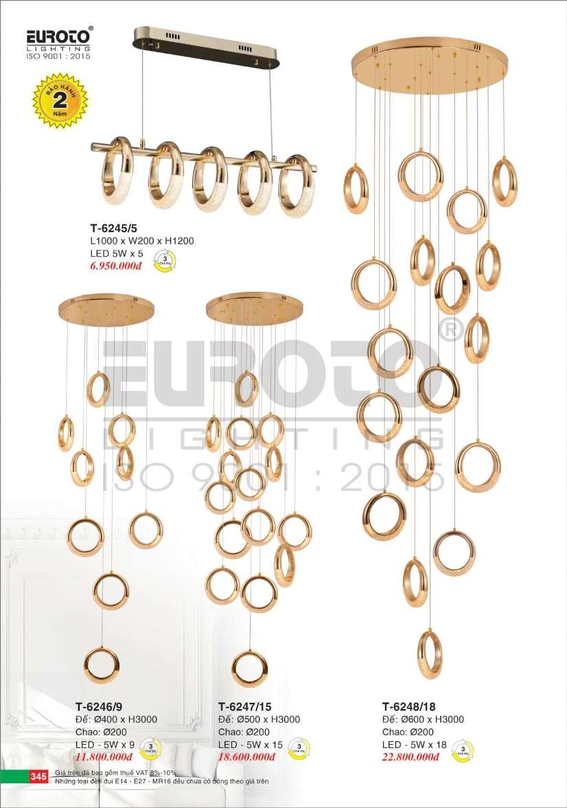Đèn thả Euroto T-6245/5, T-6246/9, T-6247/15, T-6248/18