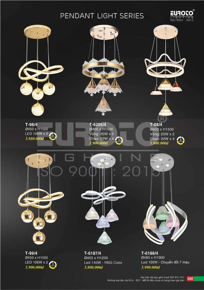 Đèn thả Euroto T-98/4, T-99/4, T-6205/4, T-08/4, T-6187/4, T-6188/4