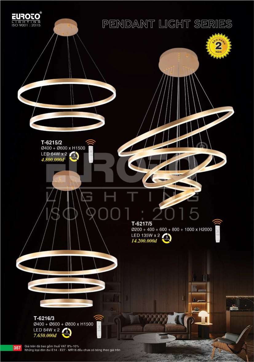 Đèn thả Euroto T-6215/2, T-6216/3, T-6217/5