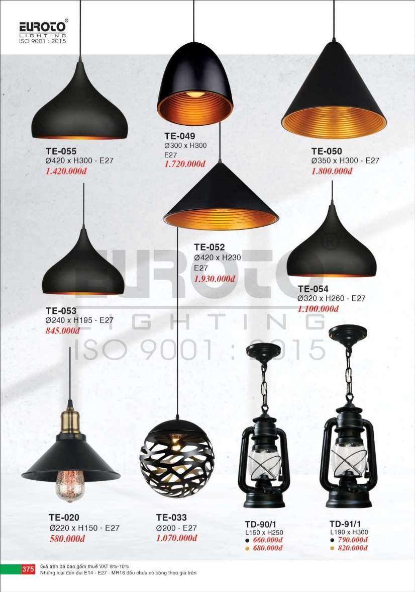 Đèn thả Euroto TE-49, TE-50, TE-52, TE-53, TE-54, TE-55, TE-020, TE-033, TD-90/1, TD-91/1