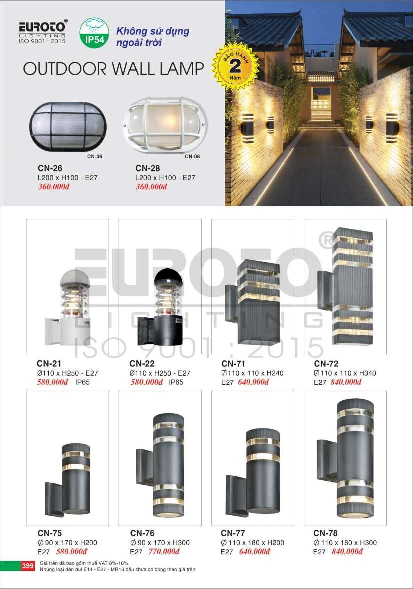 Đèn vách Euroto CN-26, CN-28, CN-21, CN-22, CN-71, CN-72, CN-75, CN-76, CN-77, CN-78