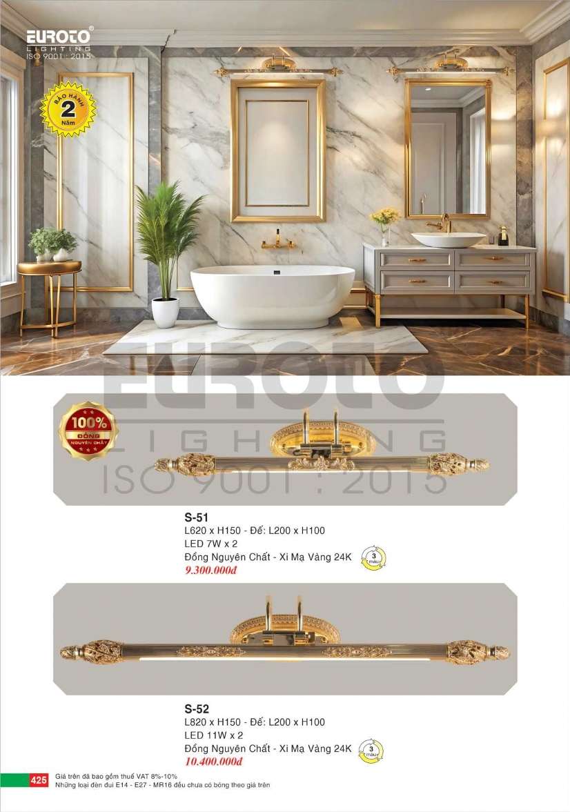 Đèn soi gương đồng nguyên chất Euroto S-51, S-52