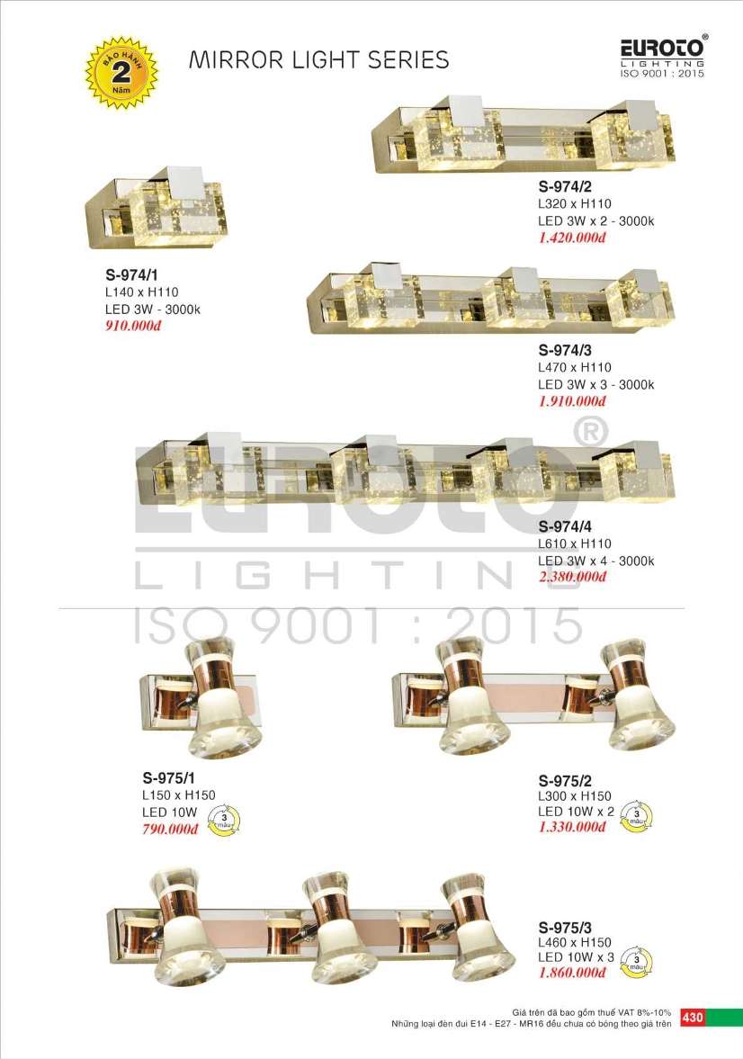 Đèn soi gương Euroto S-974/1, S-974/2, S-974/3, S-974/4, S-975/1, S-975/2, S-975/3