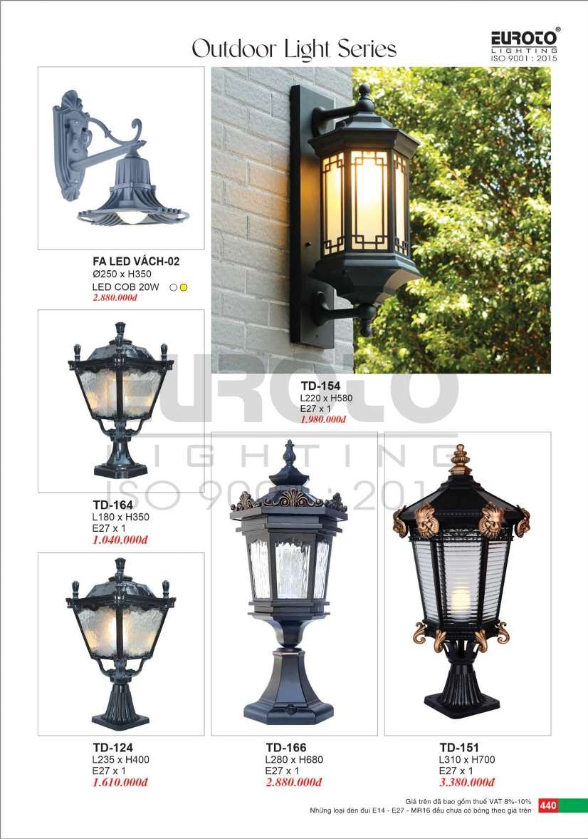 Đèn trụ Euroto TD-164, TD-124, TD-166, TD-151, TD-154, FA LED VÁCH-02