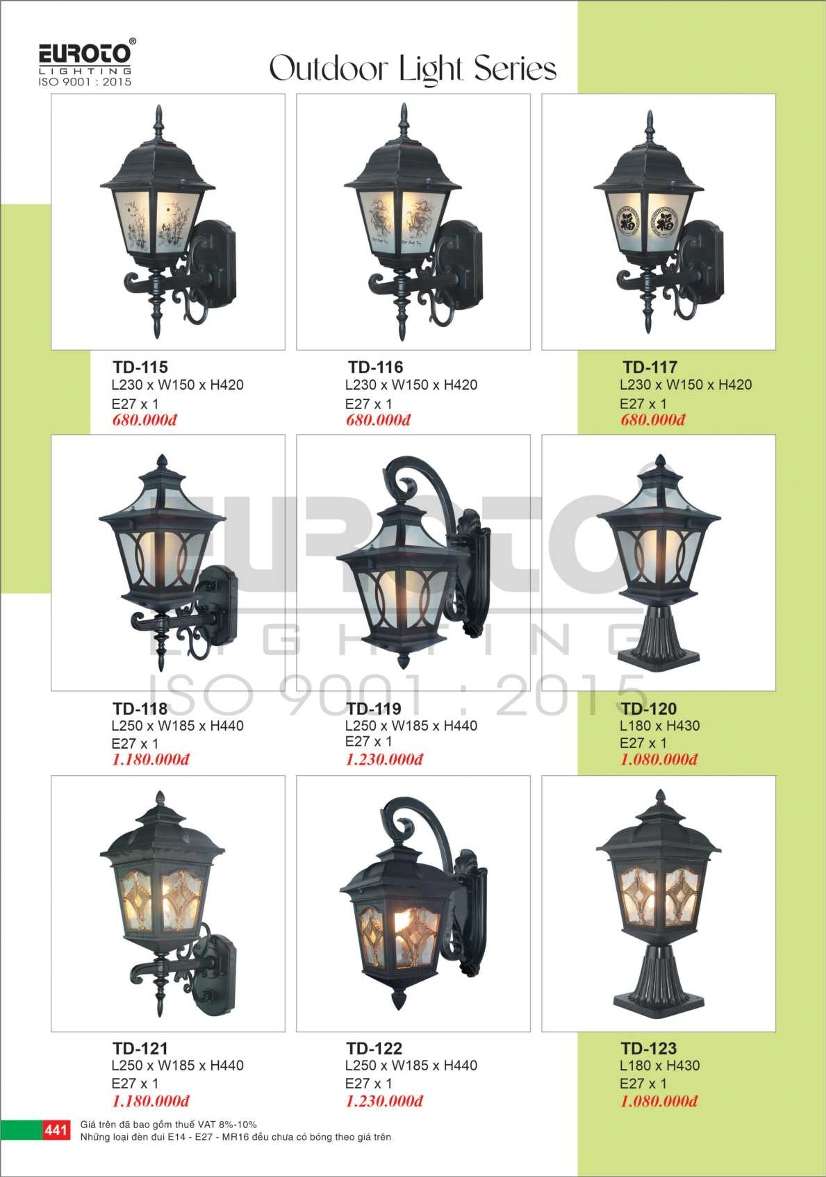 Đèn trụ Euroto TD-115, TD-116, TD-117, TD-118, TD-119, TD-120, TD-121, TD-122, TD-123