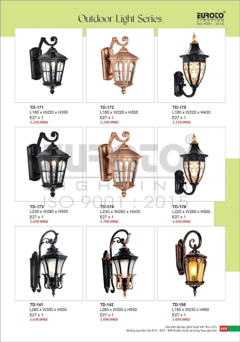 Đèn trụ Euroto TD-171, TD-172, TD-173, TD-174, TD-175, TD-176, TD-141, TD-142, TD-155