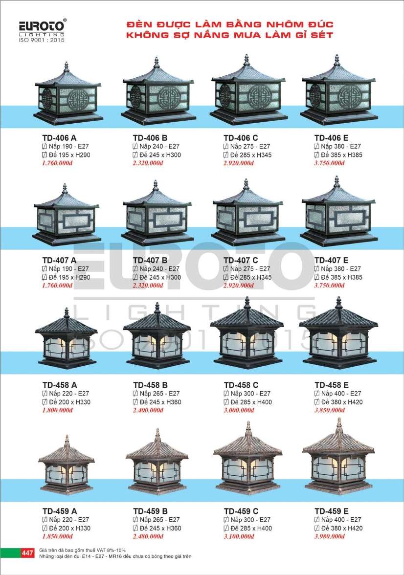 Đèn trụ Euroto TD-406 A, TD-406 B, TD-406 C, TD-406 E, TD-407 A, TD-407 B, TD-407 C, TD-407 E, TD-458 A, TD-458 B, TD-458 C, TD-458 E, TD-459 A, TD-459 B, TD-459 C, TD-459 E