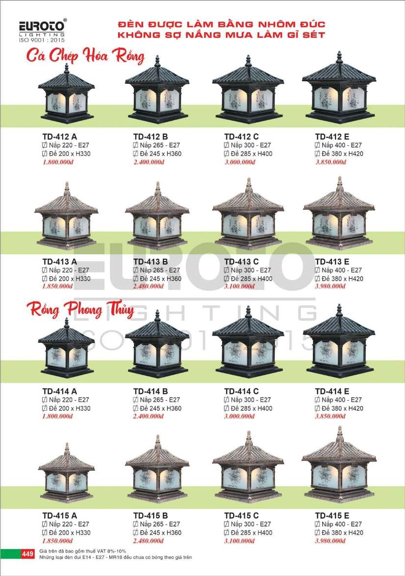 Đèn trụ Euroto TD-412 A, TD-412 B, TD-412 C, TD-412 E, TD-413 A, TD-413 B, TD-413 C, TD-413 E, TD-414 A, TD-414 B, TD-414 C, TD-414 E, TD-415 A, TD-415 B, TD-415 C, TD-415 E