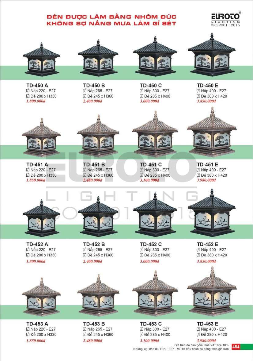 Đèn trụ Euroto TD-450 A, TD-450 B, TD-450 C, TD-450 E, TD-451 A, TD-451 B, TD-451 C, TD-451 E, TD-452 A, TD-452 B, TD-452 C, TD-452 E, TD-453 A, TD-453 B, TD-453 C, TD-453 E